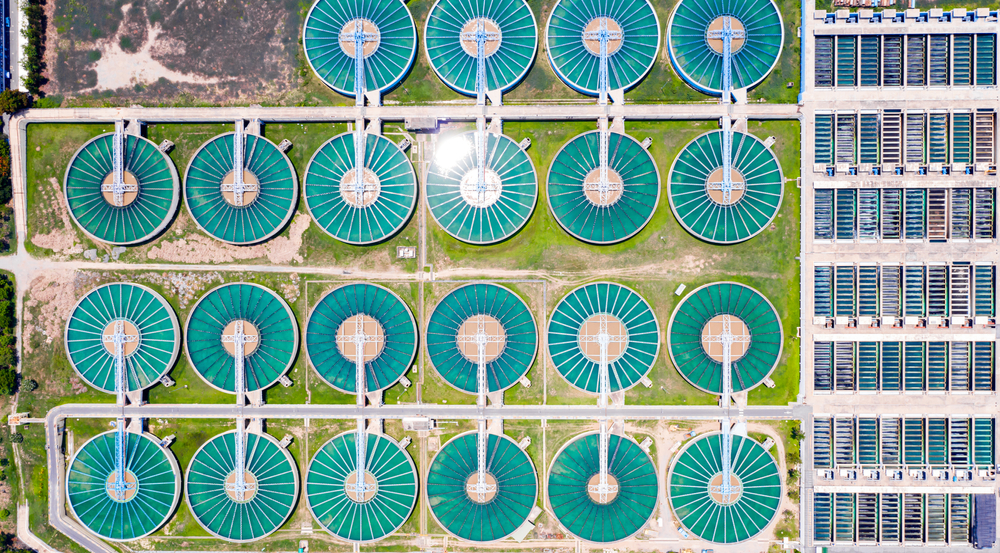 Tap water purification plant. Recirculation solid contact Clarifier sedimentation tank of Water treatment plant